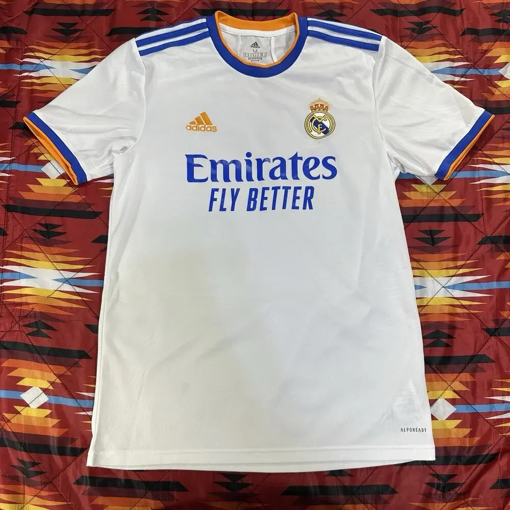 Real Madrid 21/22 Home Jersey White Blue Orange Men's Sz Medium adidas GQ1359